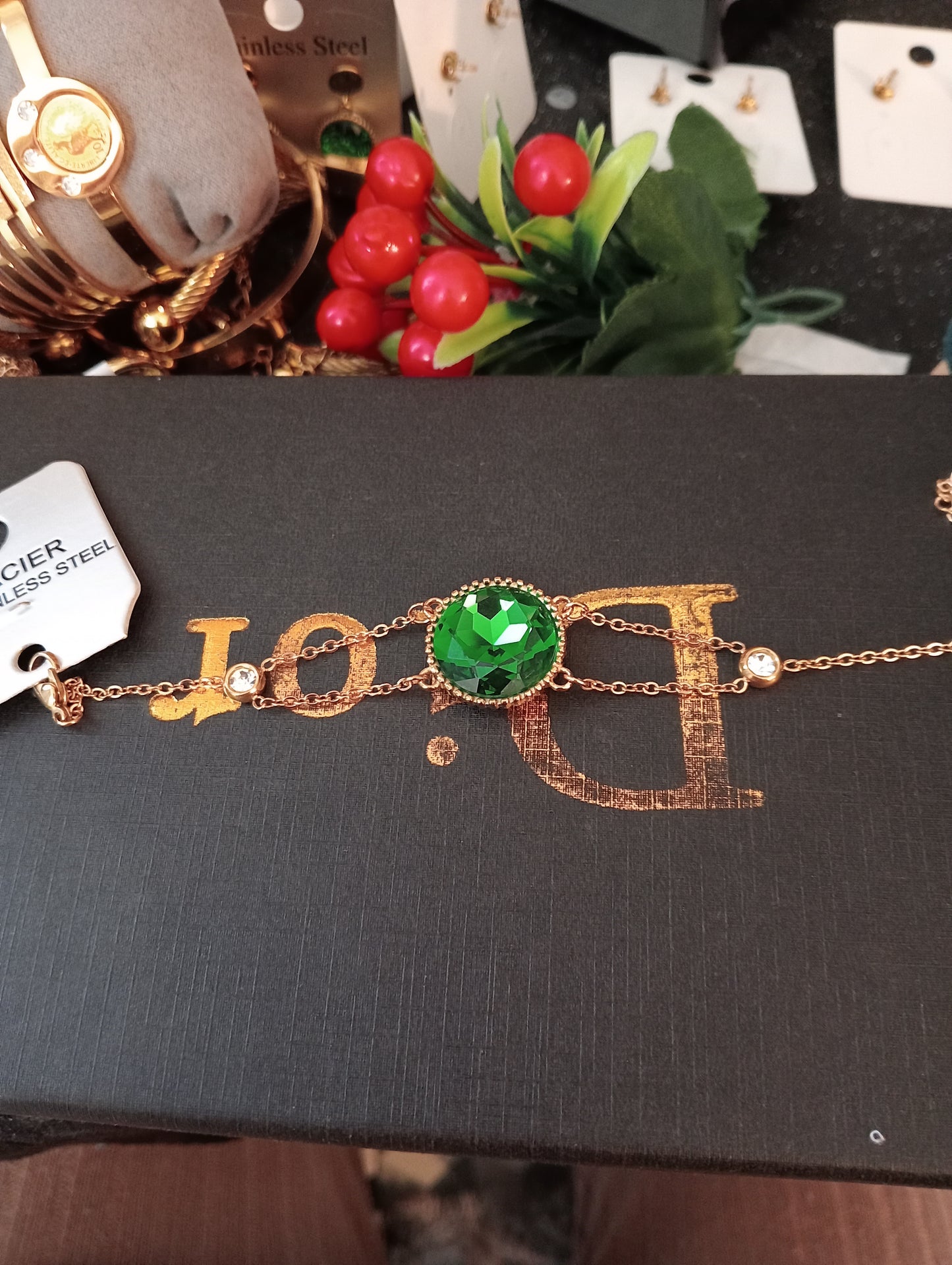Gourmette perle verte et blanche
