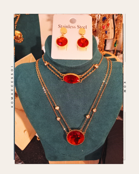 Parure perle rouge